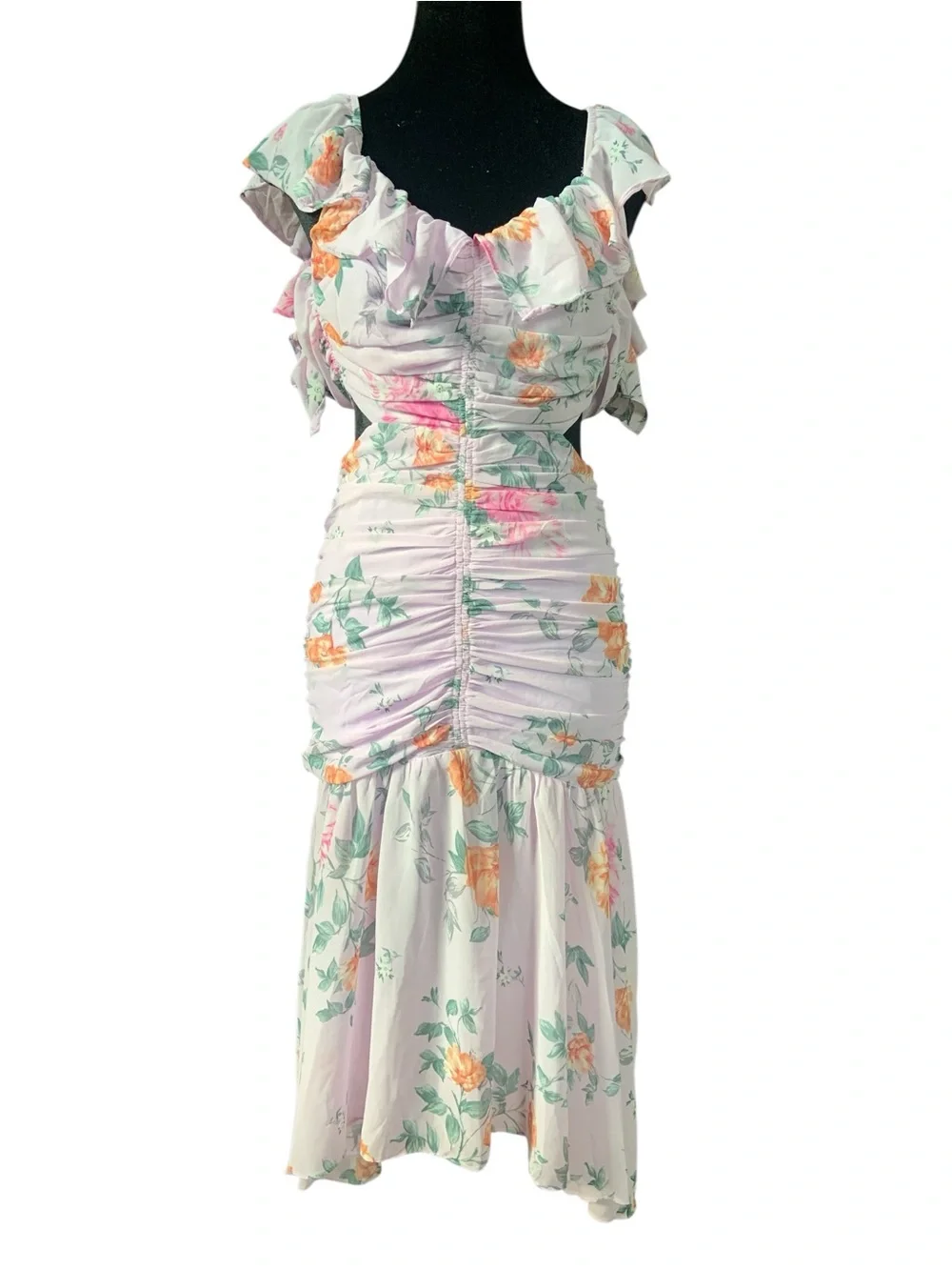 ASTR Romantic Lavender Pink Multi Floral Ruffle High-Low Dress Wedding Formal XS - Picture 2 of 9